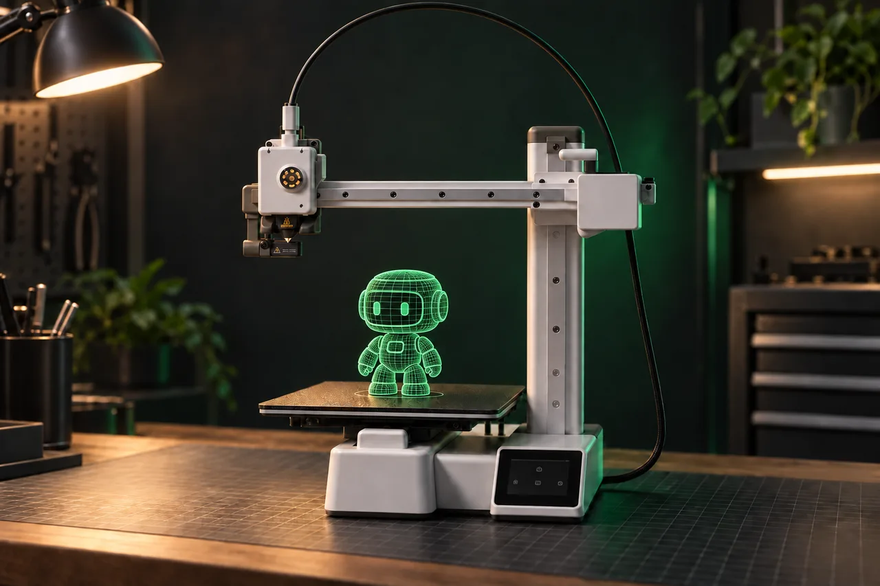 NPC original marfil y verde sobre la cama de impresión de nuestro pequeño taller.
